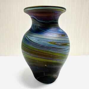 Vintage Ten Thousand Villages Bud Vase Phoenician Art Glass Swirl